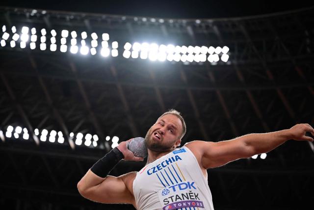 Czech Republic's athlete Tomas Stanek competes in the men's shot put final during the World Athletics Championships in Tokyo on September 13, 2025. (Photo by Ben STANSALL / AFP)