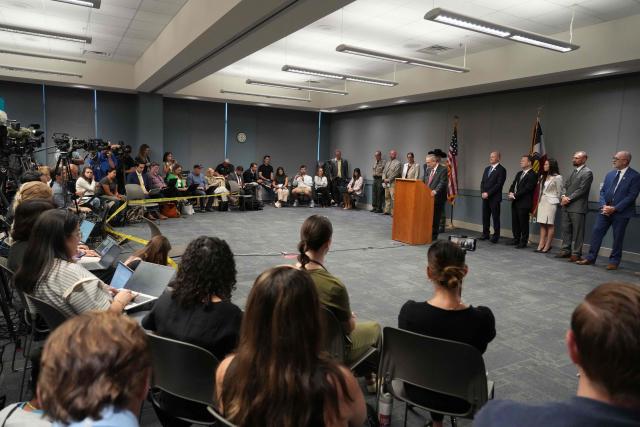 Utah County Attorney General Jeff Gray speaks during a press conference after charges were filed against Tyler Robinson, the suspect in the killing of political activist Charlie Kirk, at the Utah County Health and Justice Building in Provo, Utah, on Sepetember 16, 2025. Robinson has been formally charged with the murder of Kirk, and the prosecution added a notice of intent to seek the death penalty. Six other charges include obstruction of justice and witness tampering. Kirk, a close ally of President Donald Trump, was shot dead last week during a speaking event on a Utah university campus. (Photo by GEORGE FREY / AFP)