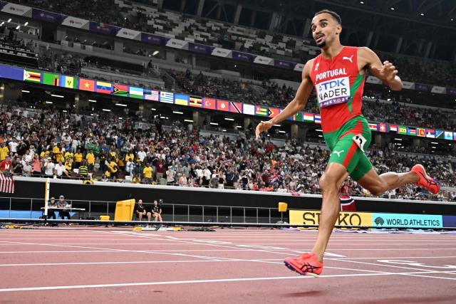 Portugal's athlete Isaac Nader crosses the finish line of the men's 1500m final during the World Athletics Championships in Tokyo on September 17, 2025. (Photo by Jewel SAMAD / AFP)