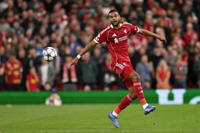 Liverpool's Dutch striker #18 Cody Gakpo controls the ball during the UEFA Champions League first round football match between Liverpool and Atletico Madrid at Anfield in Liverpool, north west England on September 17, 2025. (Photo by Oli SCARFF / AFP)