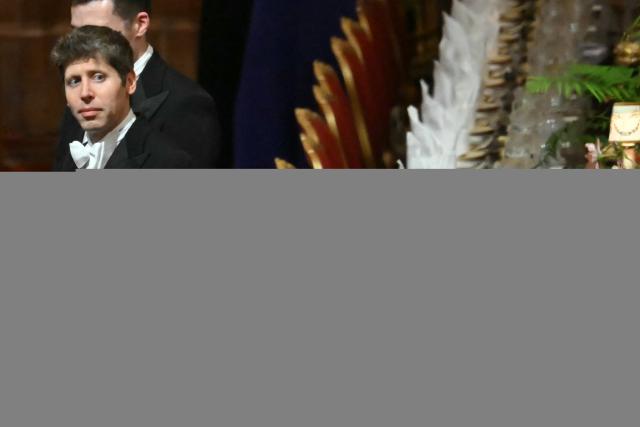 OpenAI CEO Sam Altman (L) attends a State Banquet at Windsor Castle, in Windsor, on September 17, 2025, during the second State Visit of US President Donald Trump. US President Donald Trump arrived in Britain for an unprecedented second State Visit, with the UK government rolling out a royal red carpet welcome to win over the mercurial leader. (Photo by ANDREW CABALLERO-REYNOLDS / POOL / AFP)