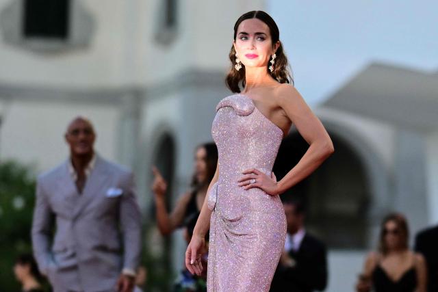 British actress Emily Blunt attends the red carpet of the movie "The Smashing Machine" presented in competition at the 82nd International Venice Film Festival, at Venice Lido on Sepember 1, 2025. (Photo by Tiziana FABI / AFP)