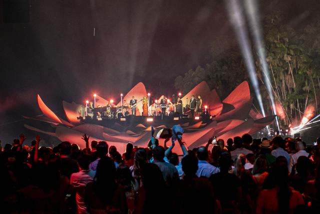 US singer and songwriter Mariah Carey performs during the Amazonia Live festival on a floating stage on the Guama River in Belem, Brazil on September 17, 2025. (Photo by Tarso SARRAF / AFP)