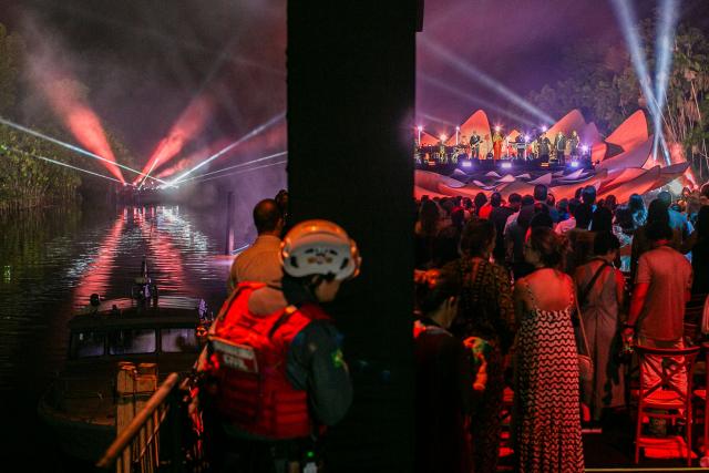 US singer and songwriter Mariah Carey performs during the Amazonia Live festival on a floating stage on the Guama River in Belem, Brazil on September 17, 2025. (Photo by Tarso SARRAF / AFP)