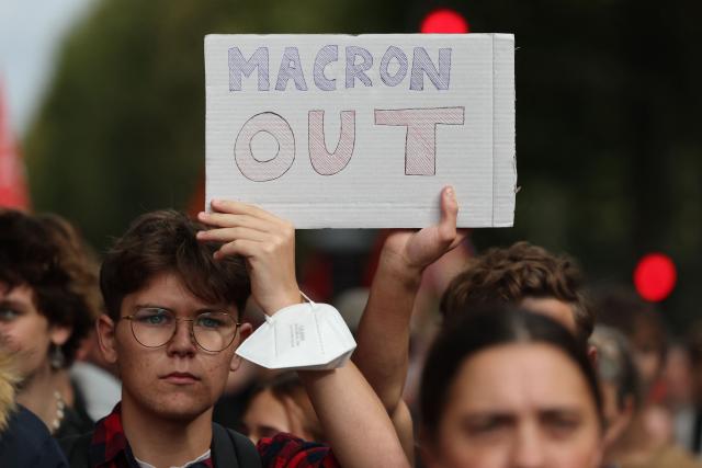 People demonstrate in Lorient, western France, on September 18, 2025, during a day of nationwide strikes and protests called by unions over France's national budget. France is bracing for a day of nationwide protests on September 18, 2025, with a source close to the authorities saying some 800,000 people are expected to take to the streets. In a rare show of unity, trade unions have urged French people to strike in protest at the authorities' "horror show" draft budget designed to reduce France's ballooning debt. (Photo by FRED TANNEAU / AFP)