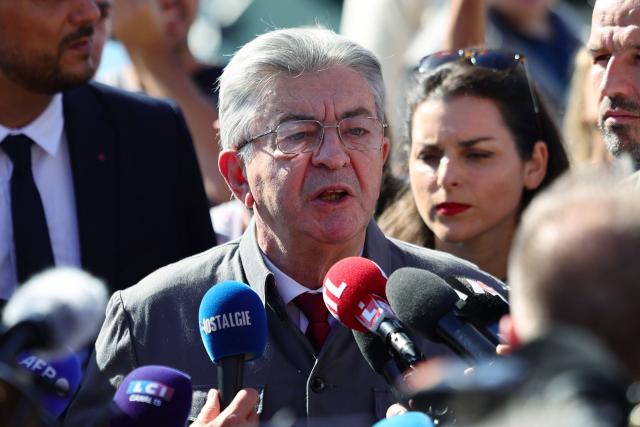 France's leftist La France Insoumise (LFI) party leader Jean-Luc Melenchon talks to the press in Marseille, southeastern France, on September 18, 2025, during a day of nationwide strikes and protests called by unions over France's national budget. France is bracing for a day of nationwide protests on September 18, 2025, with a source close to the authorities saying some 800,000 people are expected to take to the streets. In a rare show of unity, trade unions have urged French people to strike in protest at the authorities' "horror show" draft budget designed to reduce France's ballooning debt. (Photo by CLEMENT MAHOUDEAU / AFP)