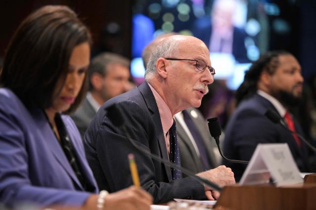 Chair of the District of Columbia Coucil Phil Mendelson (C) testifies alongside District of Columbia Mayor Muriel Bowser (L) during a House Oversight and Government Reform Committee hearing on the oversight of the District of Columbia, on Capitol Hill in Washington, DC, on September 18, 2025. (Photo by Oliver Contreras / AFP)