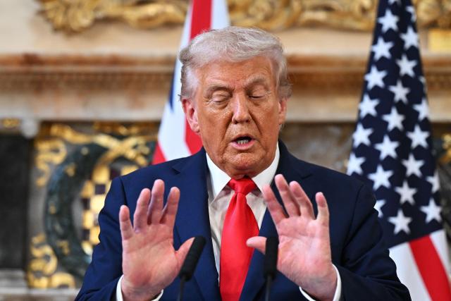 US President Donald Trump speaks during a joint press conference with Britain's Prime Minister Keir Starmer (unseen) following their meeting at Chequers, in Aylesbury, central England, on September 18, 2025, on the second day of the US President's second State Visit. After the royal hospitality and pageantry, US President Donald Trump's unprecedented second state visit to the UK takes a serious turn on Thursday when he is hosted by Prime Minister Keir Starmer for wide-ranging talks. (Photo by Leon Neal / POOL / AFP)