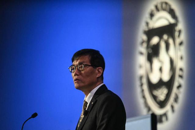 Governor of the Bank of Korea Rhee Chang-Yong speaks at the 2025 Michel Camdessus Annual Central Banking Lecture at the IMF headquarters in Washington, DC on September 18, 2025. (Photo by Jim WATSON / AFP)