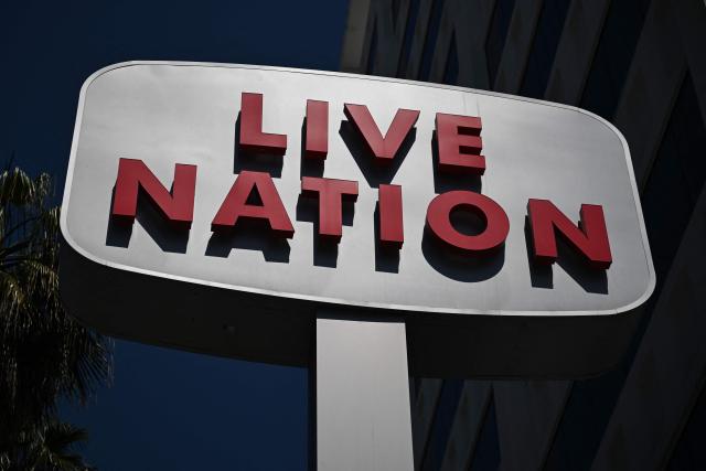 (FILES) Live Nation signage is displayed outside of offices in Hollywood, California on May 30, 2024. The US Federal Trade Commission on September 18, 2025, sued Ticketmaster and its parent company Live Nation, alleging the ticketing giant conspired with brokers to inflate concert ticket prices and deceive consumers with hidden fees. Ticketmaster has been the object of anger and frustration from both artists and spectators for decades, with concertgoers complaining about overpriced tickets, opaque pricing schemes, and glitches that saw sales for Taylor Swift's historic Eras Tour, among others, marred by breakdowns. (Photo by Patrick T. Fallon / AFP)