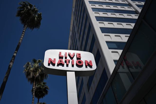 (FILES) Live Nation signage is displayed outside of offices in Hollywood, California on May 30, 2024. The US Federal Trade Commission on September 18, 2025, sued Ticketmaster and its parent company Live Nation, alleging the ticketing giant conspired with brokers to inflate concert ticket prices and deceive consumers with hidden fees. Ticketmaster has been the object of anger and frustration from both artists and spectators for decades, with concertgoers complaining about overpriced tickets, opaque pricing schemes, and glitches that saw sales for Taylor Swift's historic Eras Tour, among others, marred by breakdowns. (Photo by Patrick T. Fallon / AFP)