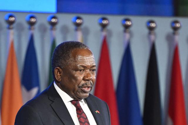 Namibia’s Minister of Defence Franz Kapofi speaks during a plenary session of the Xiangshan Forum in Beijing on September 19, 2025. (Photo by GREG BAKER / AFP)