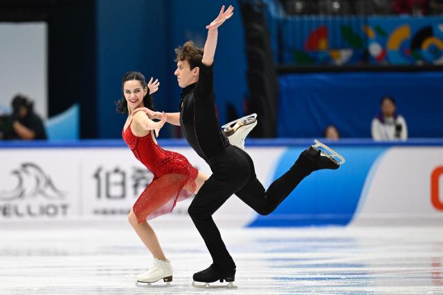 Israel‘s Shira Ichilov and Mikhail Nosovitskiy compete in the Ice Dance Rhythm Dance during the ISU Skate to Milano Figure Skating qualifier 2025 in Beijing on September 19, 2025. (Photo by WANG Zhao / AFP)