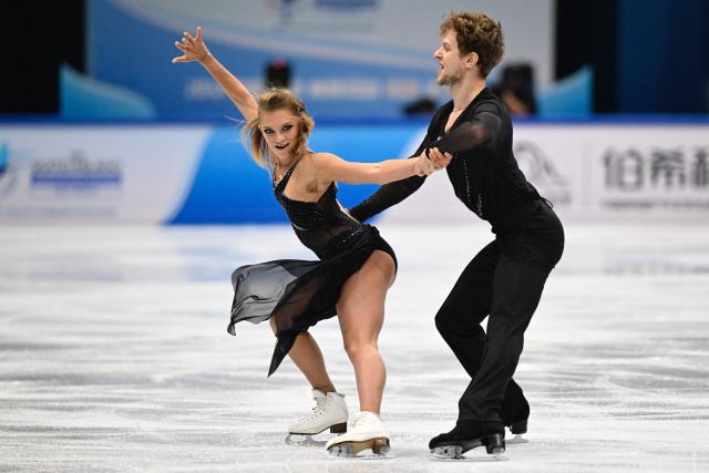 Georgia‘s Maria Kazakova and Vladislav Kasinskij compete in the Ice Dance Rhythm Dance during the ISU Skate to Milano Figure Skating Qualifier 2025 in Beijing on September 19, 2025. (Photo by WANG Zhao / AFP)