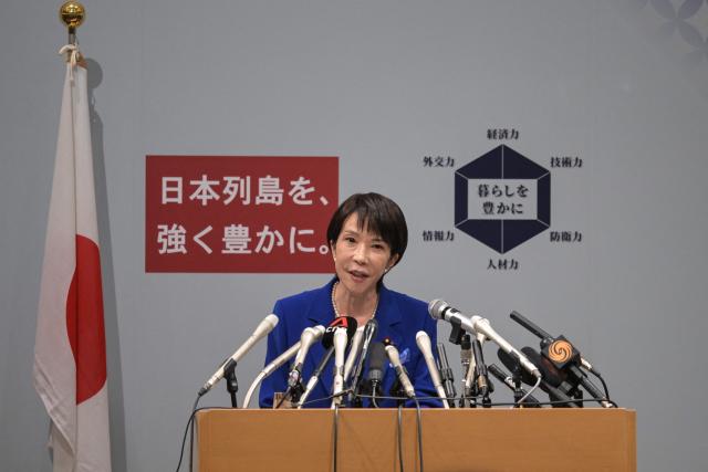 Japanese veteran Liberal Democratic Party (LDP) lawmaker Sanae Takaichi speaks to the media during a press conference in Tokyo on September 19, 2025. Takaichi said on September 18 she will run in the ruling party's leadership election, a campaign that could make her Japan's first woman prime minister. (Photo by Richard A. Brooks / AFP)