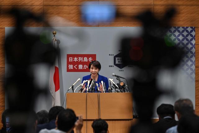 Japanese veteran Liberal Democratic Party (LDP) lawmaker Sanae Takaichi speaks to the media during a press conference in Tokyo on September 19, 2025. Takaichi said on September 18 she will run in the ruling party's leadership election, a campaign that could make her Japan's first woman prime minister. (Photo by Richard A. Brooks / AFP)