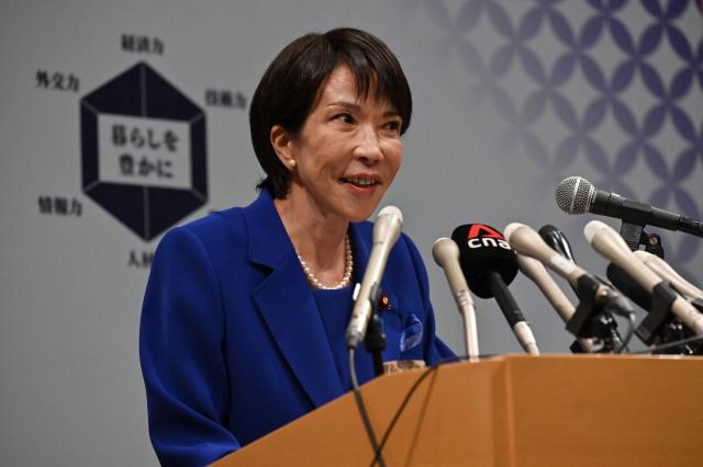 Japanese veteran Liberal Democratic Party (LDP) lawmaker Sanae Takaichi speaks to the media during a press conference in Tokyo on September 19, 2025. Takaichi said on September 18 she will run in the ruling party's leadership election, a campaign that could make her Japan's first woman prime minister. (Photo by Richard A. Brooks / AFP)