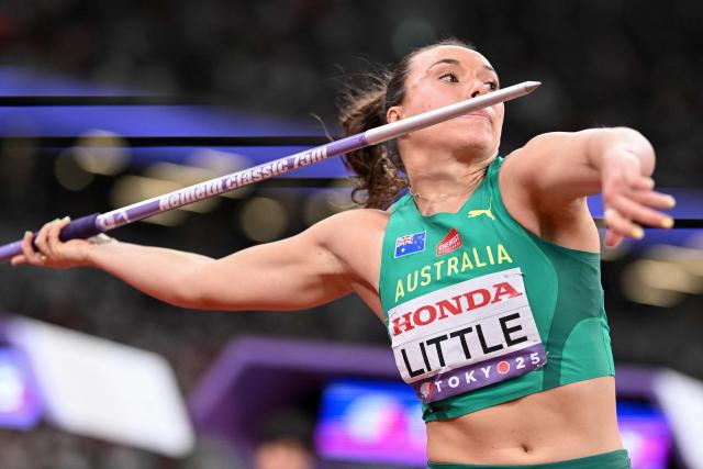 Australia's athlete Mackenzie Little competes in the women's javelin throw Group A qualification during the World Athletics Championships in Tokyo on September 19, 2025. (Photo by Kirill KUDRYAVTSEV / AFP)