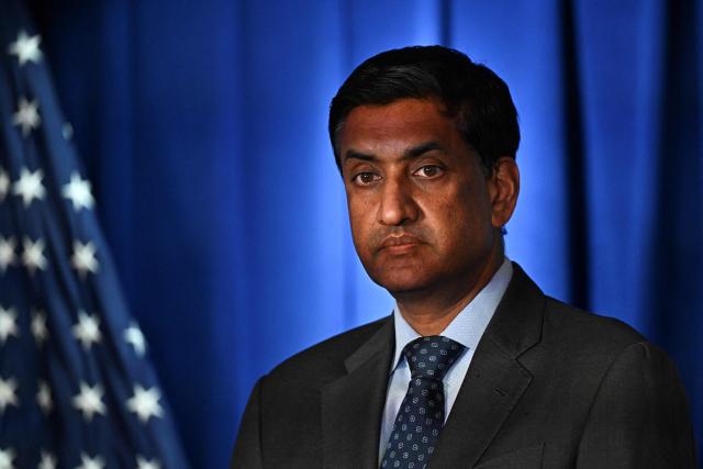 Rohit Khanna, Democratic member of House Armed Services Committee, attends a press conference at the US embassy in Beijing on September 23, 2025. (Photo by Pedro PARDO / AFP)