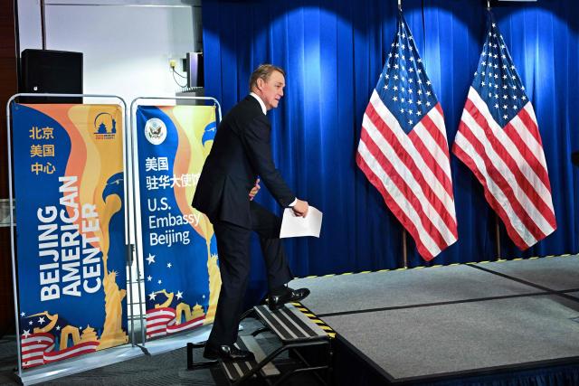 US Ambassador to China David Perdue arrives to a press conference at the US embassy in Beijing on September 23, 2025. (Photo by Pedro PARDO / AFP)