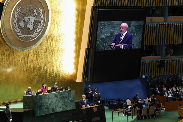 Brazil's President Luiz Inacio Lula da Silva speaks during the General Debate of the United Nations General Assembly at the UN headquarters in New York City on September 23, 2025. (Photo by ANGELA WEISS / AFP)