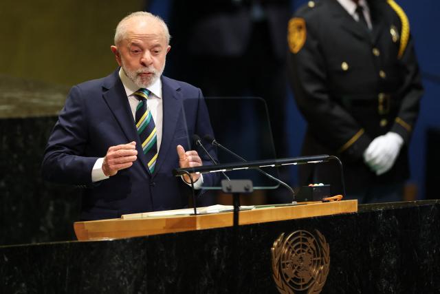 Brazil's President Luiz Inacio Lula da Silva speaks during the General Debate of the United Nations General Assembly at the UN headquarters in New York City on September 23, 2025. (Photo by ANGELA WEISS / AFP)