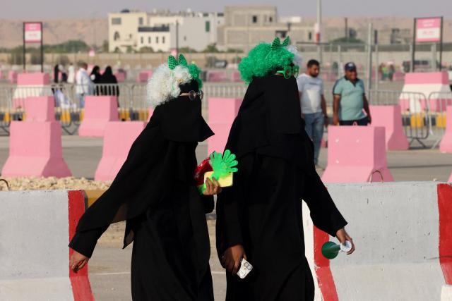 Saudi women attend celebrations marking Saudi Arabia's 95th National Day celebrations in Banban at the edges of Riyadh on September 23, 2025.  (Photo by Fayez Nureldine / AFP)