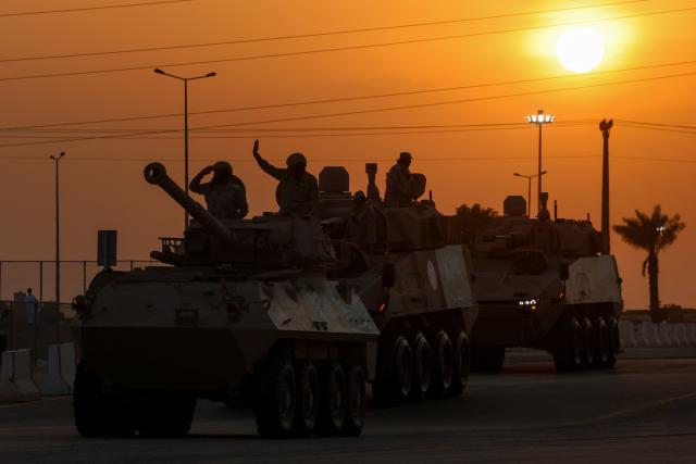 Saudi Interior ministry Forces parade during celebrations marking Saudi Arabia's 95th National Day celebrations in Banban at the edges of Riyadh on September 23, 2025.  (Photo by Fayez Nureldine / AFP)