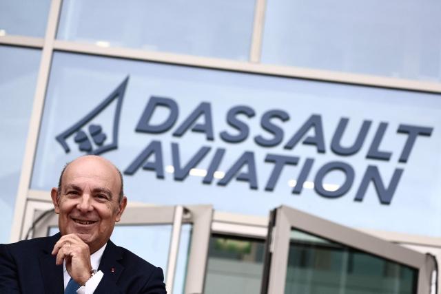 Dassault Aviation CEO Eric Trappier takes part in the inauguration of the new Dassault Aviation plant where the fuselages of Rafale fighter jets are assembled, in Cergy-Pontoise on September 23, 2025. (Photo by Thibaud MORITZ / AFP)
