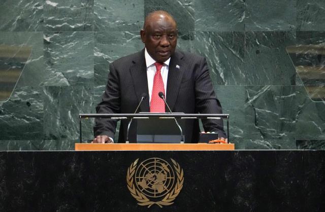 South Africa's President Cyril Ramaphosa speaks during the General Debate of the United Nations General Assembly at the UN headquarters in New York City on September 23, 2025. (Photo by TIMOTHY A. CLARY / AFP)