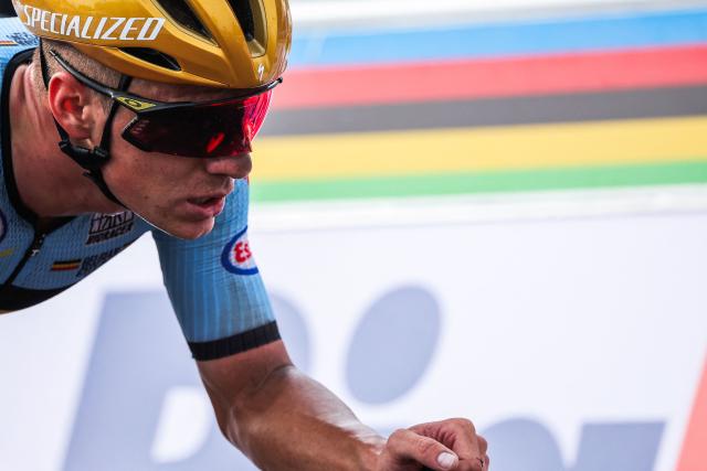 Belgian rider Remco Evenepoel rides in the men's Elite road race cycling event during the UCI 2025 Road World Championships, in Kigali, on September 28, 2025. (Photo by Anne-Christine POUJOULAT / AFP)