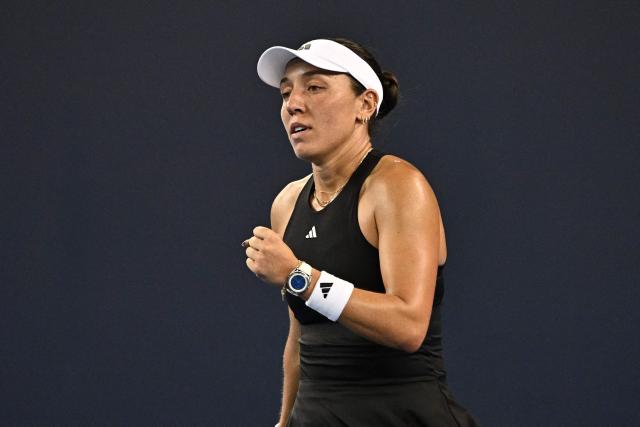 USA’s Jessica Pegula reacts after winning against Britain’s Emma Raducanu during their women’s singles match at the China Open tennis tournament in Beijing on September 29, 2025. (Photo by Pedro Pardo / AFP)