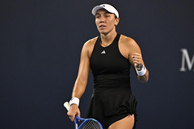 USA’s Jessica Pegula celebrates her win against Britain’s Emma Raducanu during their women’s singles match at the China Open tennis tournament in Beijing on September 29, 2025. (Photo by Pedro Pardo / AFP)