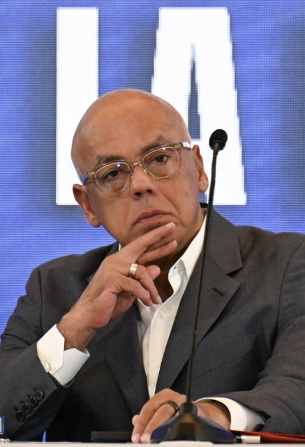 Venezuela's National Assembly President Jorge Rodriguez looks on during a meeting with accredited diplomatic representatives in Caracas on September 29, 2025. Venezuelan President Nicolas Maduro is ready to declare a state of emergency over the threat of US "aggression" following a spate of deadly US strikes on suspected Venezuelan drug boats, Vice President Delcy Rodriguez said on Monday. (Photo by Juan BARRETO / AFP)