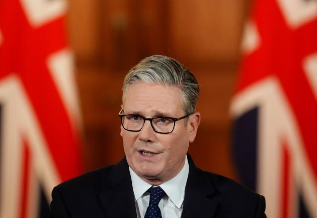 Britain's Prime Minister Keir Starmer delivers a speech inside 10 Downing Street, in central London, on October 2, 2025. The Prime Minister left a European political summit in Denmark early on October 2, to chair an emergency security meeting in London, after two people were killed and four wounded outside a Manchester synagogue packed with worshippers on a Jewish holiday, UK police said, adding they shot dead the suspect in the "terrorist attack". (Photo by James Manning / POOL / AFP)