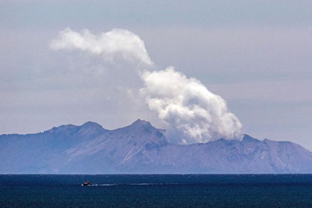 (FILES) Steam rises from the White Island volcano following the December 9 volcanic eruption, in Whakatane on December 11, 2019. An inquest heard on October 3, 2025 of lifelong injuries and years of grief from survivors and family members of those who died in a massive volcanic eruption on New Zealand's northern island in 2019. Around 47 people were on White Island, also known in Maori language as Whakaari, in December 2019 when a deadly column of burning ash and steam blasted from a volcanic vent. Twenty-two people died and nearly all the survivors were left with horrific burns. (Photo by Marty MELVILLE / AFP)
