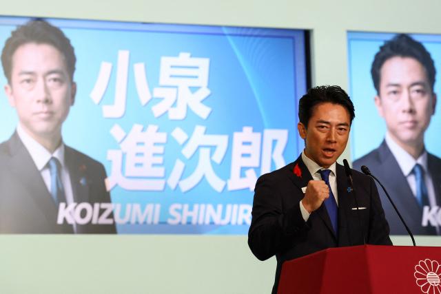 Shinjiro Koizumi, Japan's Agriculture Minister and Prime Minister contender, speaks at the Liberal Democratic Party's (LDP) leadership election in Tokyo on October 4, 2025. (Photo by Kim Kyung-Hoon / POOL / AFP)