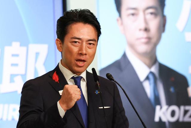 Shinjiro Koizumi, Japan's Agriculture Minister and Prime Minister contender, speaks at the Liberal Democratic Party's (LDP) leadership election in Tokyo on October 4, 2025. (Photo by Kim Kyung-Hoon / POOL / AFP)