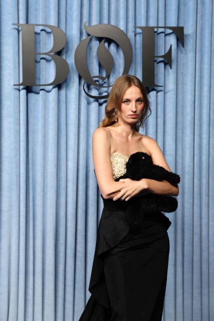 Canadian photographer and designer Petra Collins poses upon arrival for The BoF 500 Gala at the Shangri-La Hotel in Paris, on the sidelines of the Paris Fashion Week Spring-Summer 2026, on October 4, 2025. (Photo by Thibaud MORITZ / AFP)