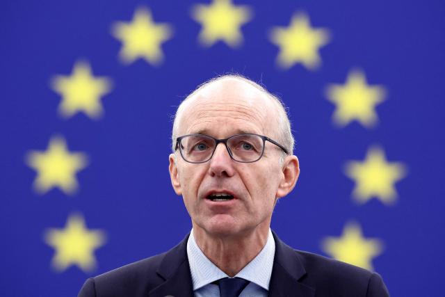 Luxembourg Prime Minister Luc Frieden delivers a speech during the "This is Europe" debate at the European Parliament in Strasbourg, eastern France, on October 7, 2025. (Photo by FREDERICK FLORIN / AFP)
