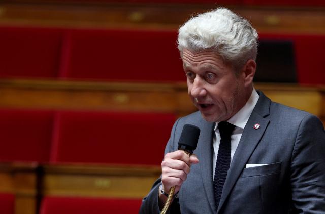 (FILES) French MP of the Renaissance group Emmanuel Pellerin, speaks during a session of questions to the goverment at the French National Assembly in Paris on October 3, 2023. Former French MP Emmanuel Pellerin will appear for his Mediapart defamation trial before the Paris Courthouse in Paris on October 10, 2025. (Photo by Thomas SAMSON / AFP)
