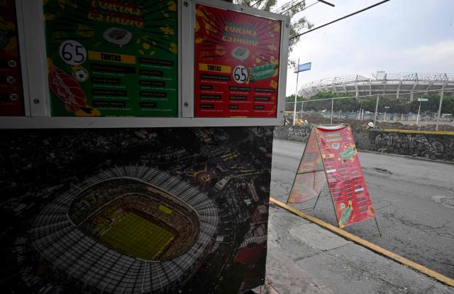 A view of the menu inside the Mexican restaurant "Tortas Estadio," located in front of the Azteca Stadium in the Santa Ursula neighborhood in Mexico City, taken on October 9, 2025. (Photo by Alfredo ESTRELLA / AFP)