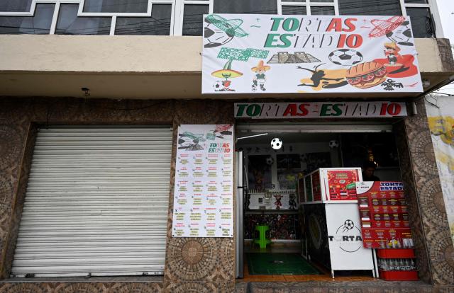 A view of the Mexican restaurant "Tortas Estadio," located in front of the Azteca Stadium in the Santa Ursula neighborhood in Mexico City, taken on October 9, 2025. (Photo by Alfredo ESTRELLA / AFP)