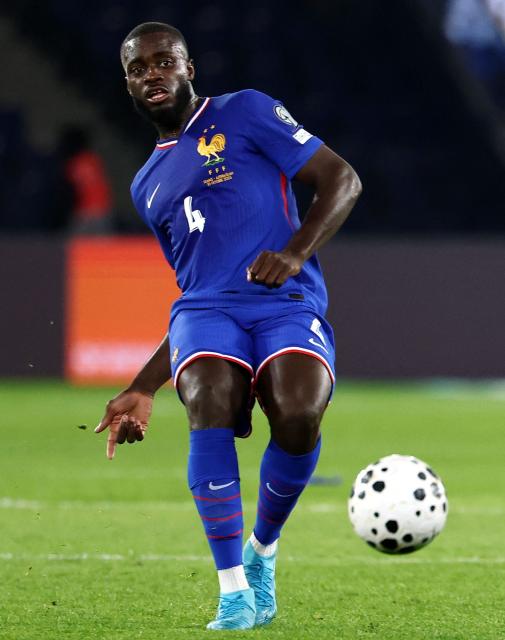 Fance's defender #04 Dayot Upamecano passes the ball during the FIFA World Cup 2026 Group D European qualification football match between France and Azerbaijan at the Parc des Princes Stadium in Paris on October 10, 2025. (Photo by FRANCK FIFE / AFP)