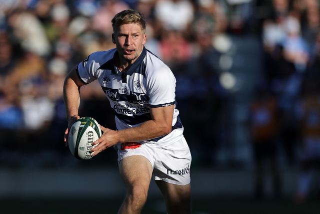 Castres' New Zealand centre Jack Goodhue runs with the ball during the French Top14 rugby union match between Montauban and Castres Olympique at Stade Sapiac in Montauban, south-western France on October 11, 2025. (Photo by Valentine CHAPUIS / AFP)