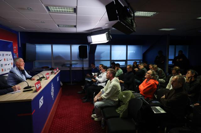 Didier Deschamps, head coach of France's national football team, addresses a press conference at the Laugardalsvollur stadium in Reykjavik, Iceland, on October 12, 2025, on the eve of the first round, group D, 2026 World Cup qualifying football match between Iceland and France. (Photo by Franck FIFE / AFP)