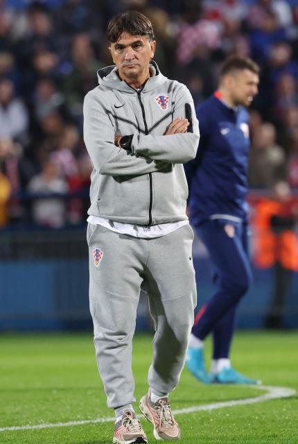 Croatia's coach Zlatko Dalic looks during the warm up before the FIFA World Cup 2026 Group L European qualification football match between Croatia and Gibraltar at the Maksimir Stadium in Zagreb, on October 12, 2025. (Photo by AFP)