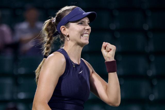 Britain's Katie Boulter celebrates her victory against the Czech Republic's Linda Noskova during their women's singles match at the Japan Open tennis tournament in Osaka on October 13, 2025. (Photo by PAUL MILLER / AFP)