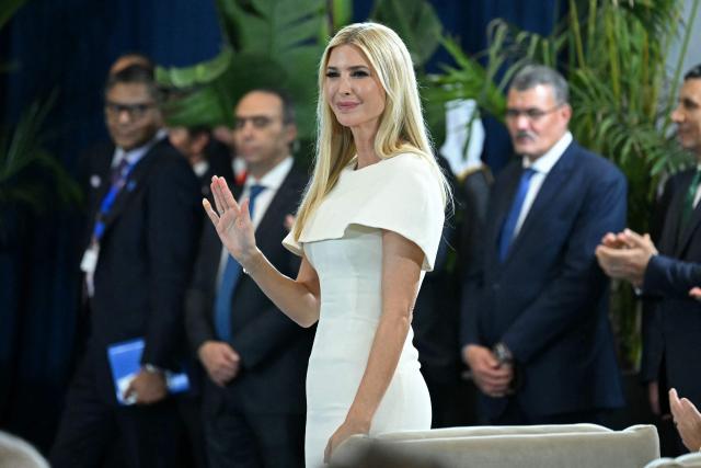 US President Donald Trump's daughter Ivanka Trump arrives to attend the Sharm El-Sheikh Peace Summit in the Egyptian Red Sea resort town of Sharm el-Sheikh on October 13, 2025. US President Donald Trump on October 13 hailed a Gaza summit in Egypt as a "tremendous day" for the Middle East, saying a document would be signed on "rules and regulations" for future talks. (Photo by SAUL LOEB / AFP)