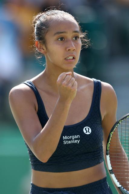 Canada's Leylah Fernandez reacts to winning a point against the USA's Hailey Baptiste during their women's singles match at the Japan Open tennis tournament in Osaka on October 14, 2025. (Photo by PAUL MILLER / AFP)